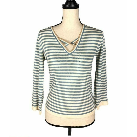 BCBGMAXAZRIA Blue/White Striped Knit Top Size: M - Picture 1 of 4